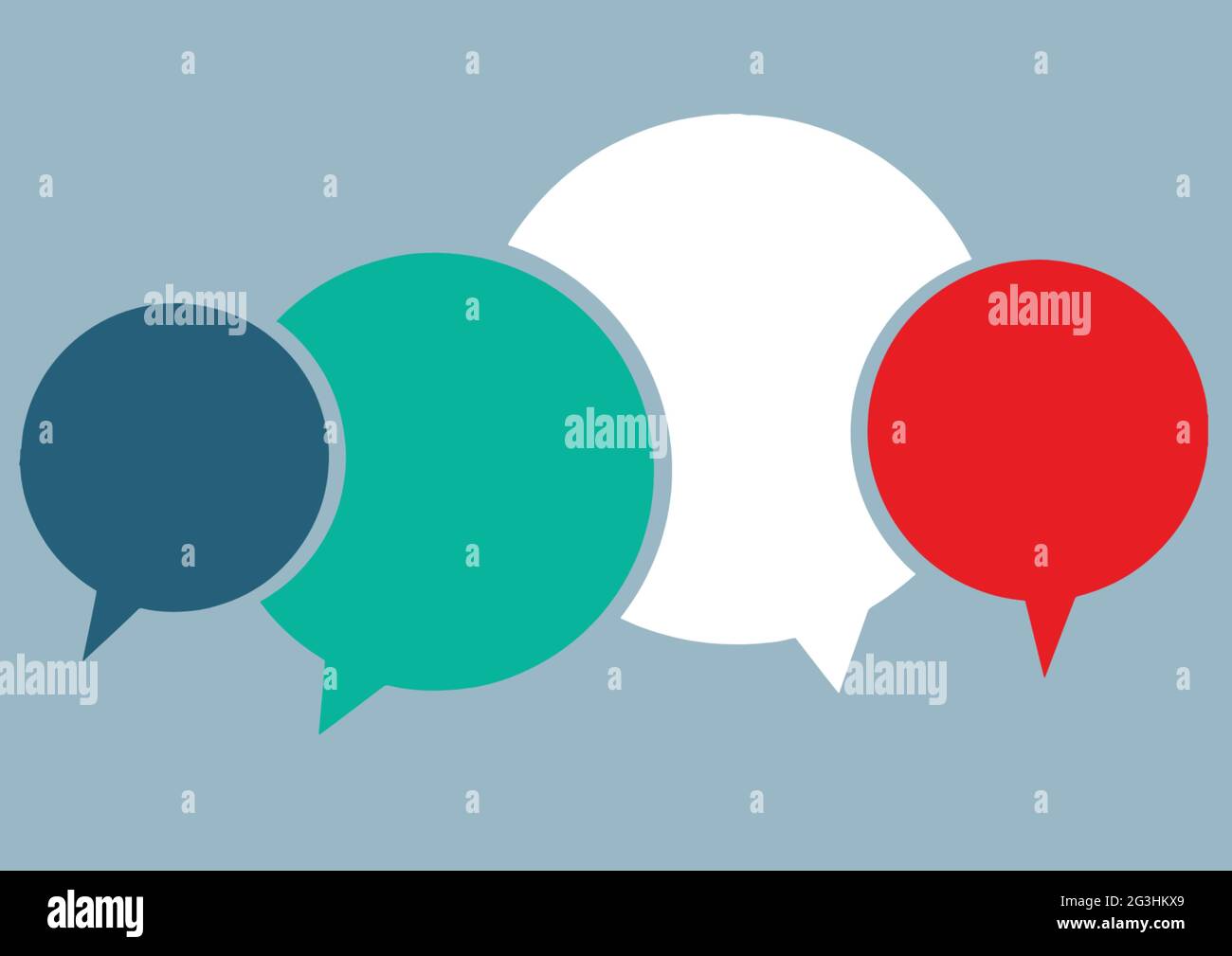 Zusammensetzung aus roten, weißen, blauen und grünen leeren Sprechblasen auf grauem Hintergrund Stockfoto Zusammensetzung aus roten, weißen, blauen und grünen leeren Sprechblasen auf grauem Hintergrund Stockfoto