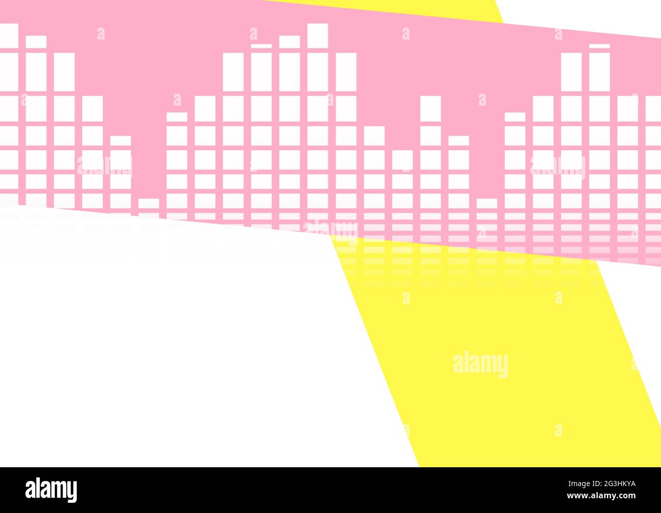Zusammensetzung des Blockrasters auf einem rosa Band über einem gelben Rechteck auf weißem Hintergrund Stockfoto