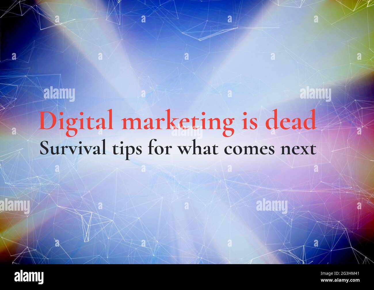 Die Zusammensetzung des digitalen Marketings ist toter Text in Rot und Schwarz über Netzwerk und Spotlights Stockfoto