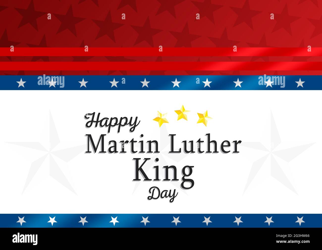 Komposition eines glücklichen martin luther King Day Textes, mit Sternen und Streifen amerikanischer Flagge auf Weiß Stockfoto