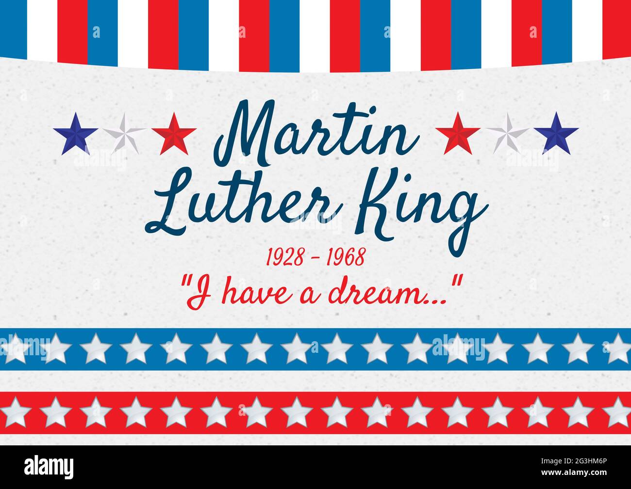 Komposition eines Zitatstextes von martin luther King, mit Sternen und Streifen amerikanischer Flagge auf Weiß Stockfoto