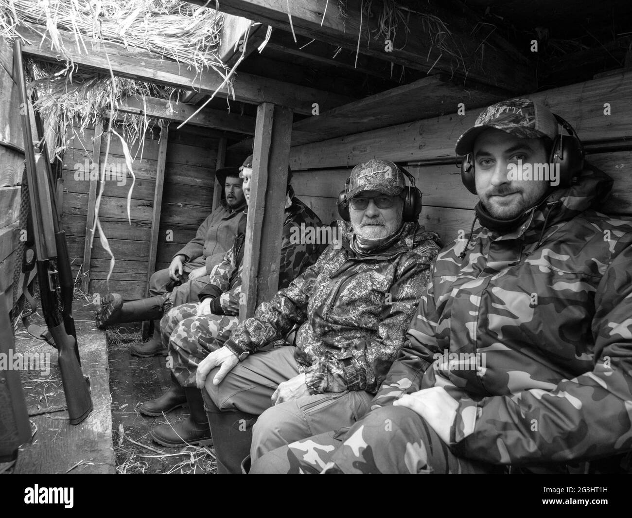 Jagd auf Wildgänse Enten Schnee Gänse Gans Jagd Stockfoto