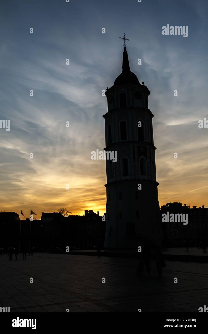 Kathedrale Von Vilnius Belfried Silhouette Stockfoto