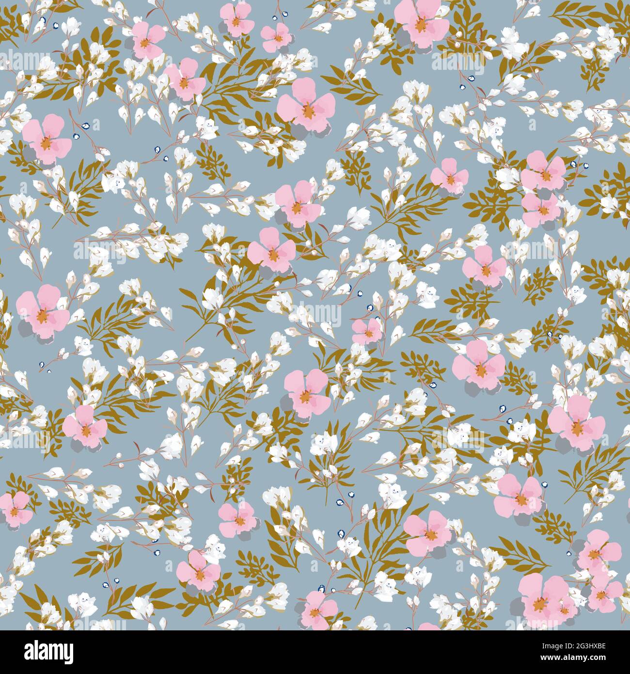 Elegantes Blumenmuster in kleiner Blüte. Liberty-Stil. Nahtloser Hintergrund mit Blumenmuster für Modedrucke. Blümchenmuster. Nahtlose Vektorstruktur. Spring bou Stock Vektor
