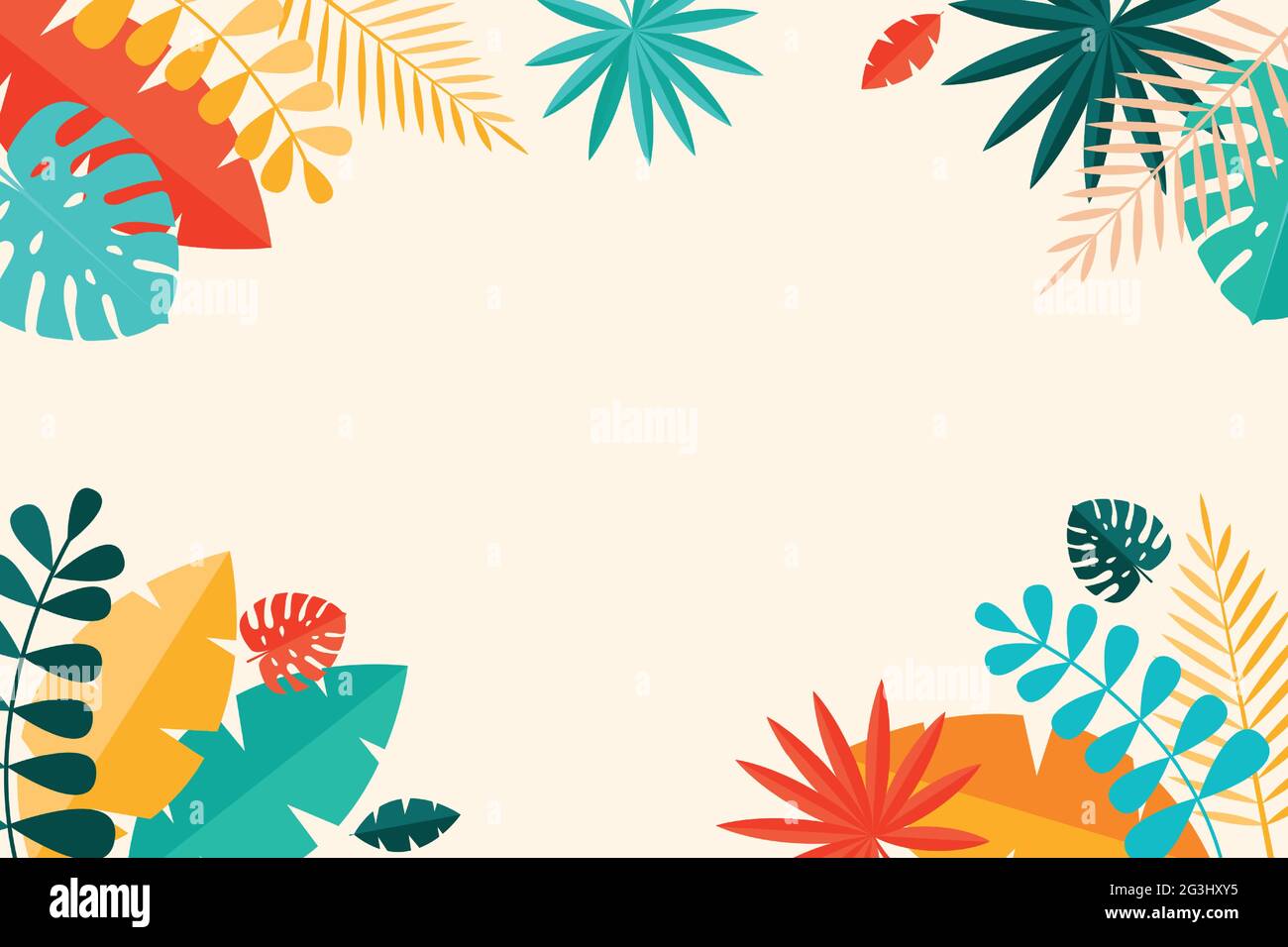 Einfache tropische Handfläche und Motstera Blätter natürlichen Hintergrund. Vektorgrafik EPS10 Stock Vektor