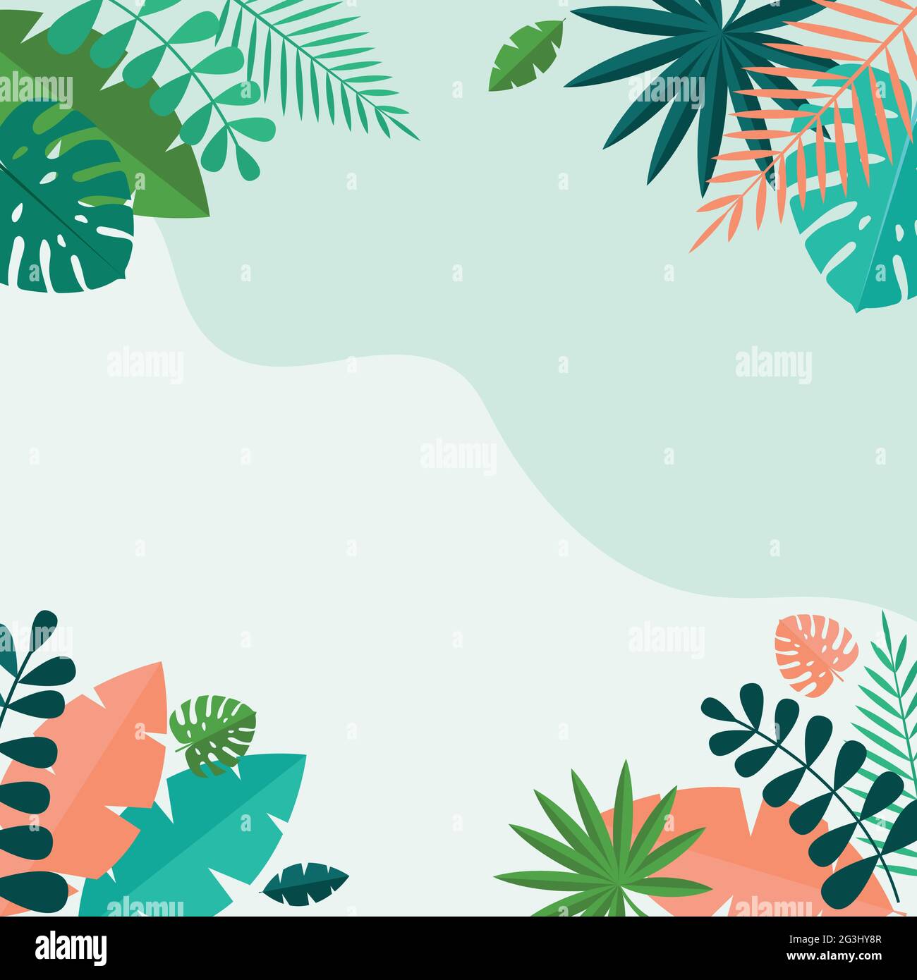 Einfache tropische Handfläche und Motstera Blätter natürlichen blauen Hintergrund. Vektorgrafik EPS10 Stock Vektor