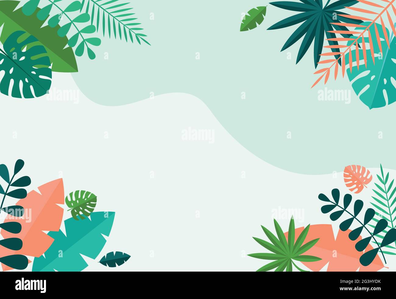 Einfache tropische Handfläche und Motstera Blätter natürlichen blauen Hintergrund. Vektorgrafik EPS10 Stock Vektor