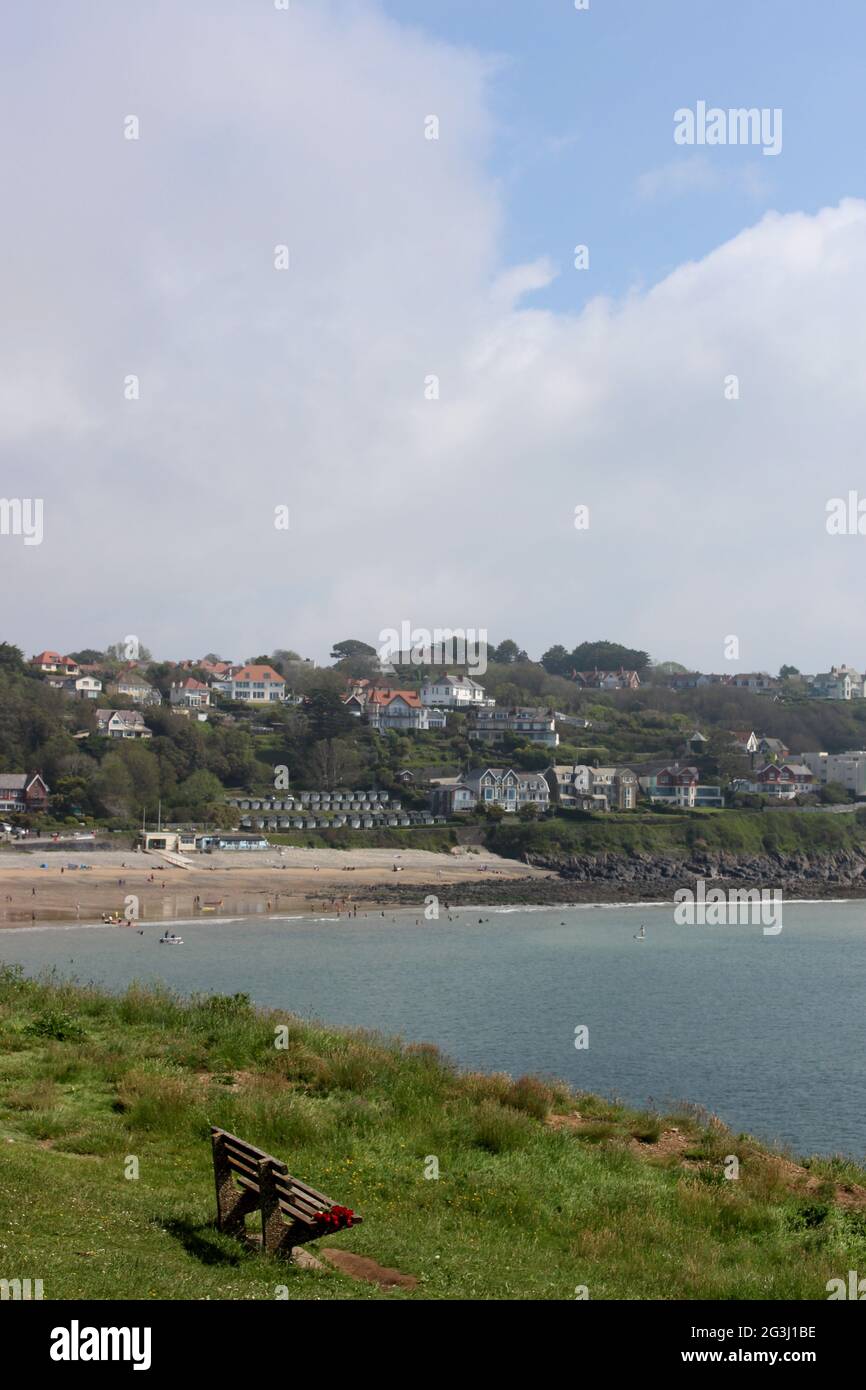 Ein Foto von Langland Bay auf der Gower Peninsula in Swansea, Wales Stockfoto