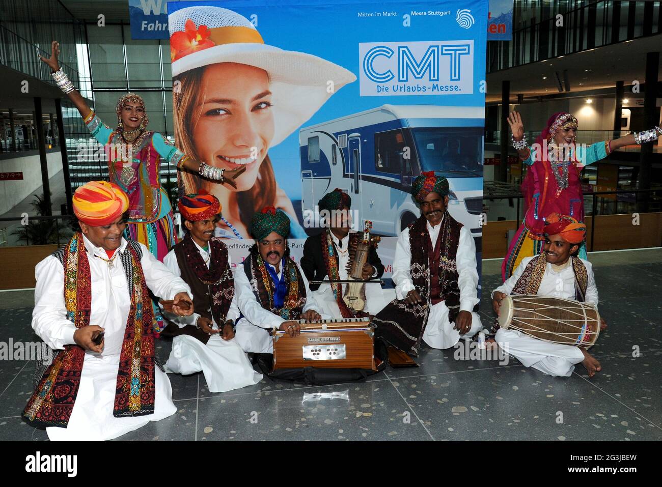 Indische Musikgruppe von Rajastan India iat Tourismus Messe CMT in Stuttgart Deutschland Stockfoto