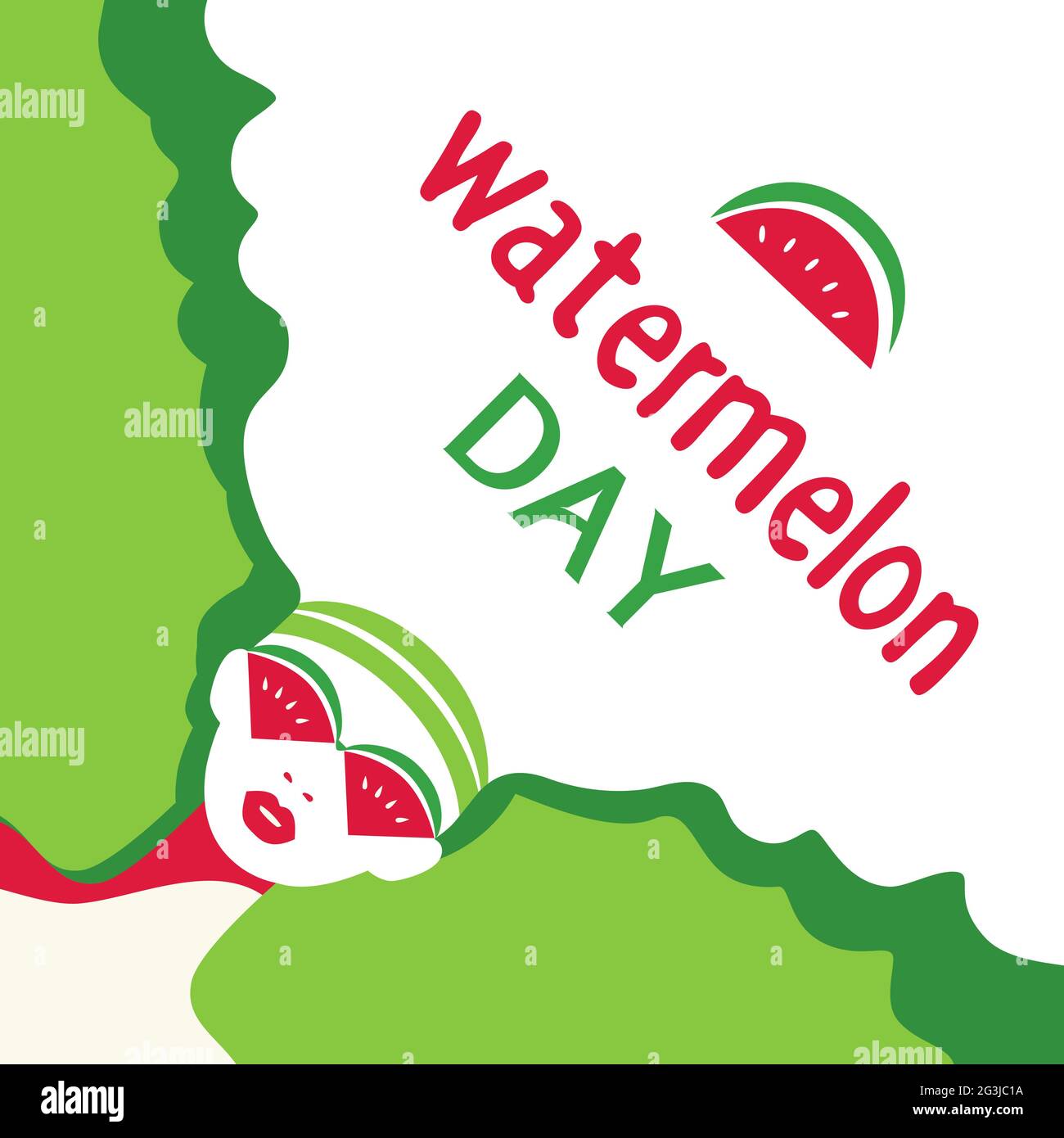 Wassermelone Day Poster. Fancy handgezeichnete Cartoon-Design-Element. Schöne junge Frau mit roter Wassermelone Sonnenbrille Retro Pop Art Stil Stock Vektor