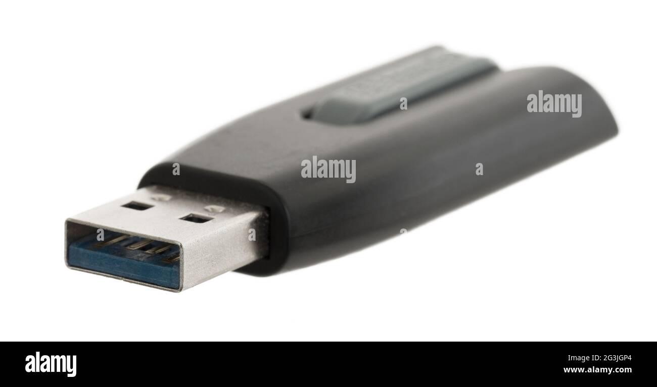 Schwarzer USB-Speicherstick isoliert Stockfoto