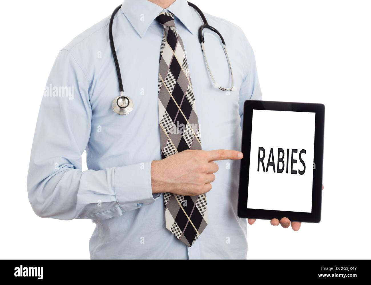 Arzt mit Tablette - Tollwut Stockfoto