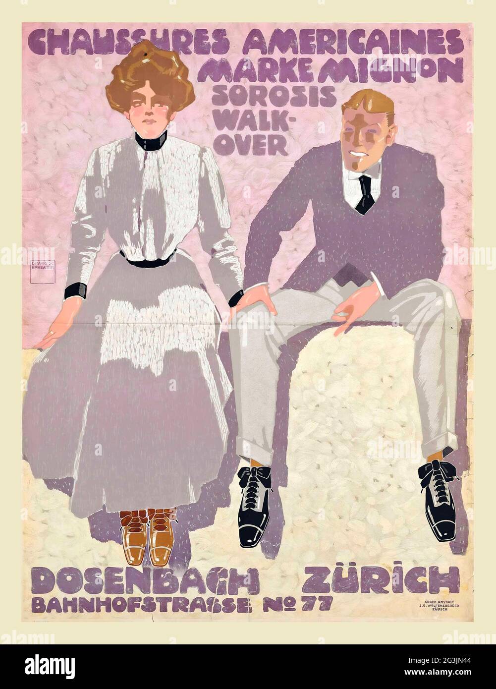 Vintage Poster, deutscher Künstler Ludwig Hohlwein (1874-1949) Chaussures Americaines 1908 Stockfoto