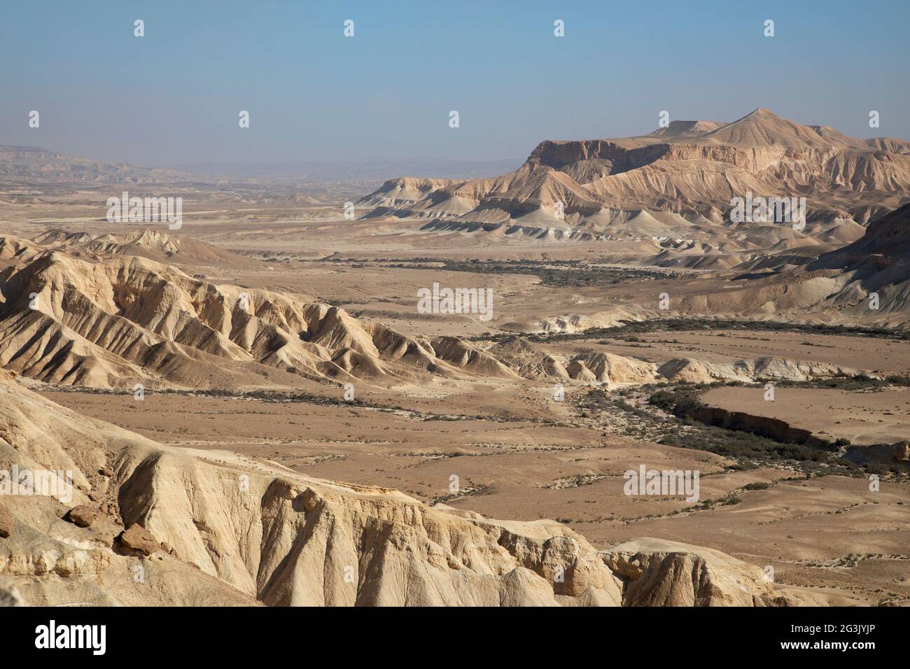 Aussichtspunkt mit Blick auf das Avdat Hochland und Wadi Tsin im en Avdat Nationalpark. Negev-Wüste, Südbezirk, Israel Stockfoto