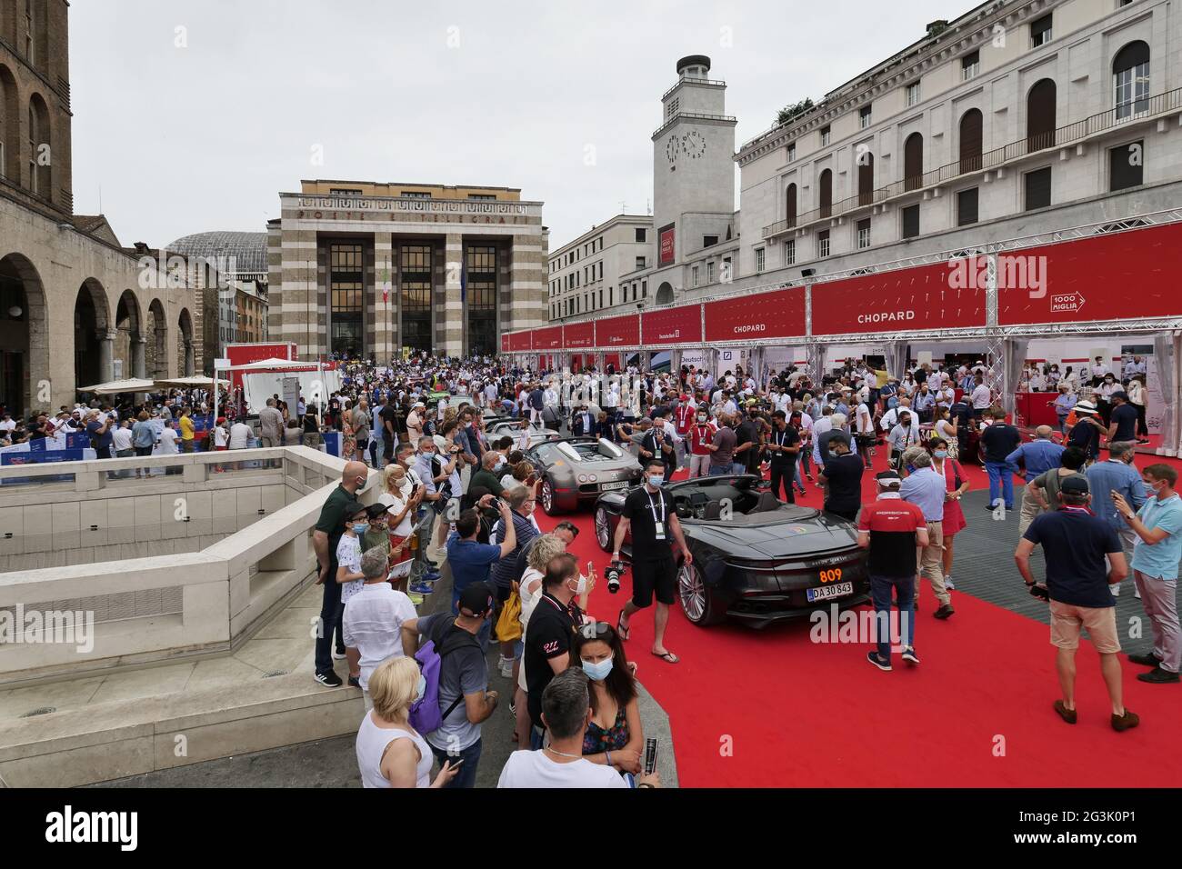 1000 Meilen, jährliches Rennen von Retro-Oldtimer. Erste Sonderetappe in Brescia. Stockfoto