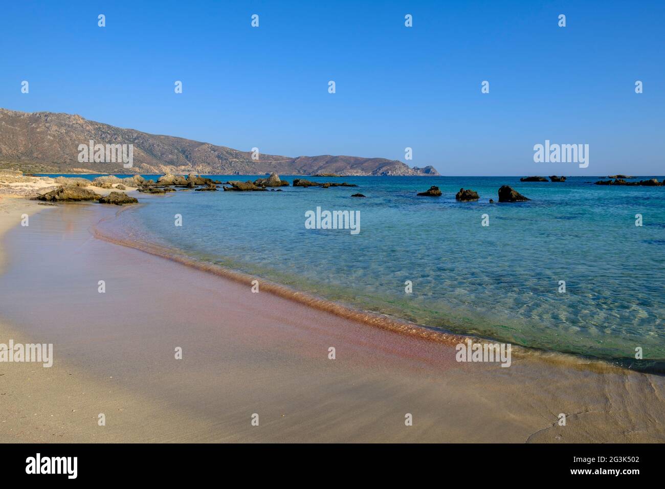 Der Strand von Elafonissi, der schönste Strand der griechischen Insel Kreta Stockfoto