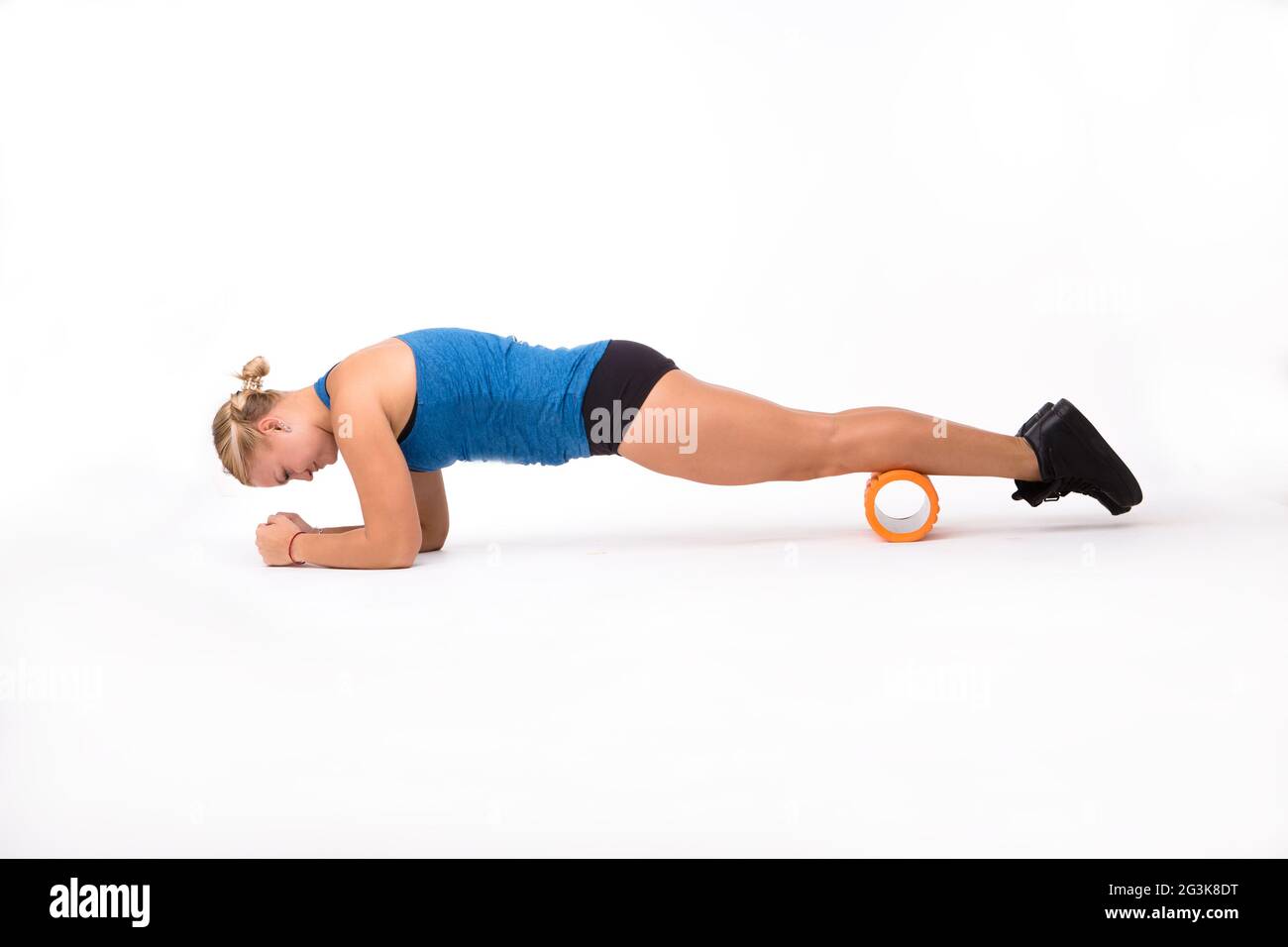 Fitness-Frau training isolierten auf weißen Hintergrund Stockfoto