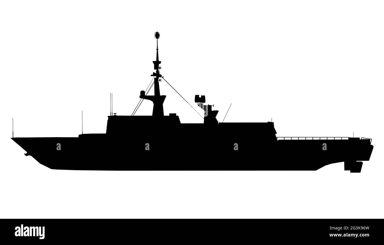 Silhouette des Schiffes auf weißem Hintergrund. Seitenansicht. Vektorgrafik. Stock Vektor