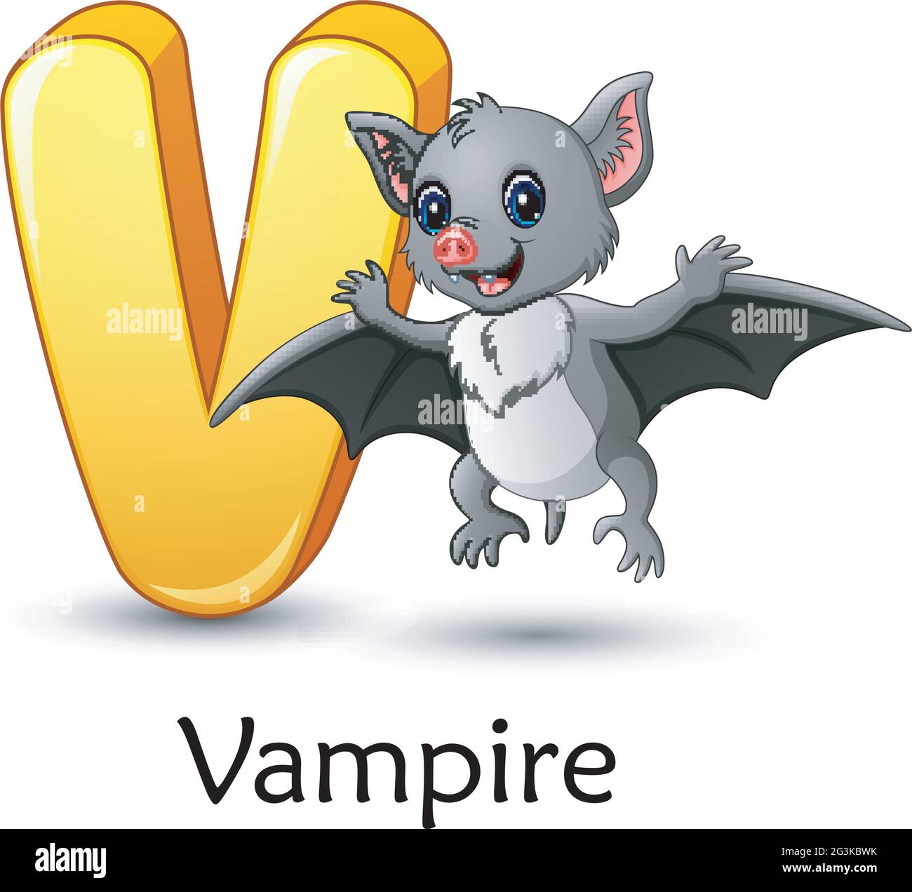 Buchstabe V ist für Vampire bat Cartoon Alphabet Stock Vektor