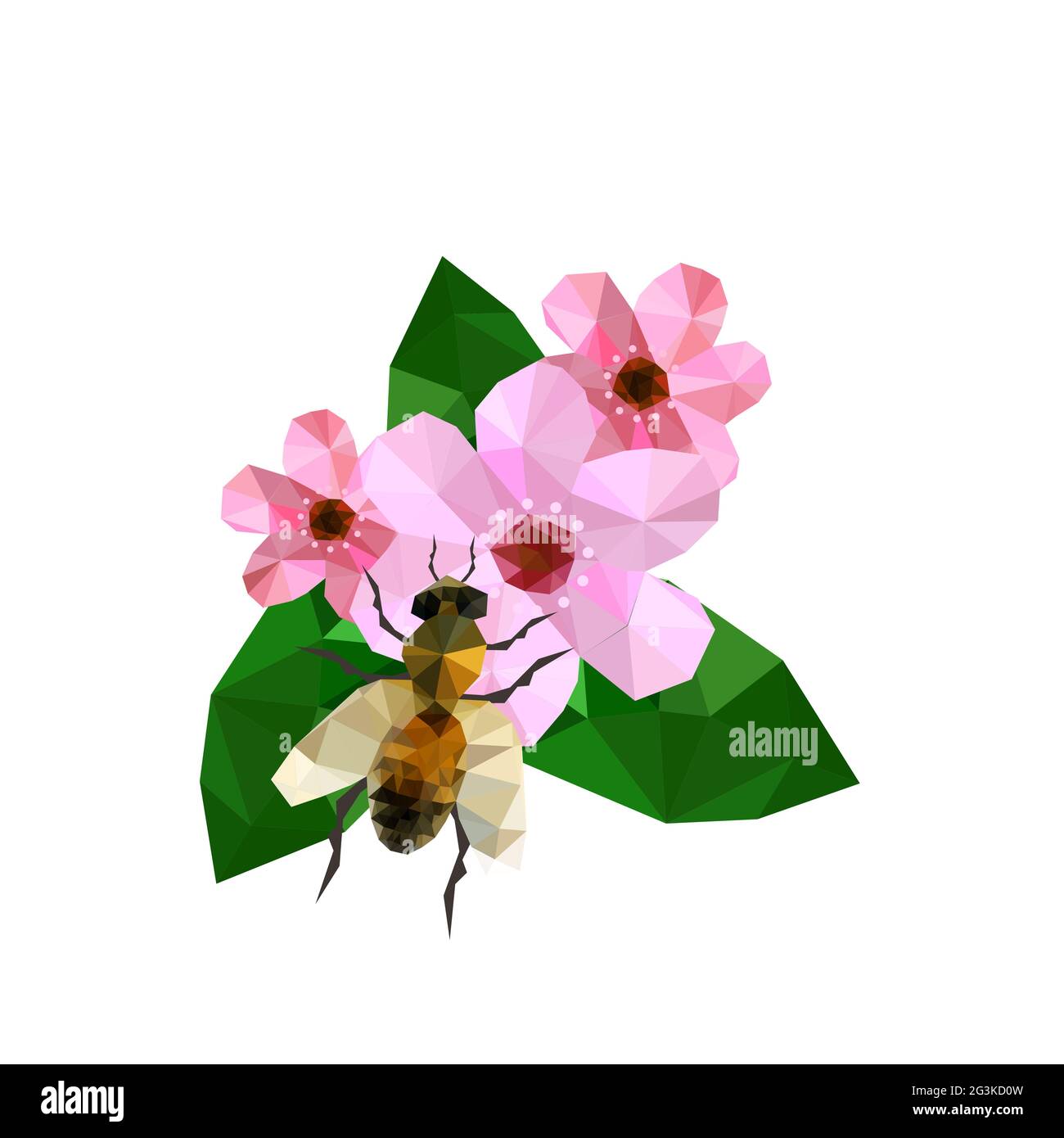 Illustration von schönen Origami-Kirschblüte mit Biene Stockfoto