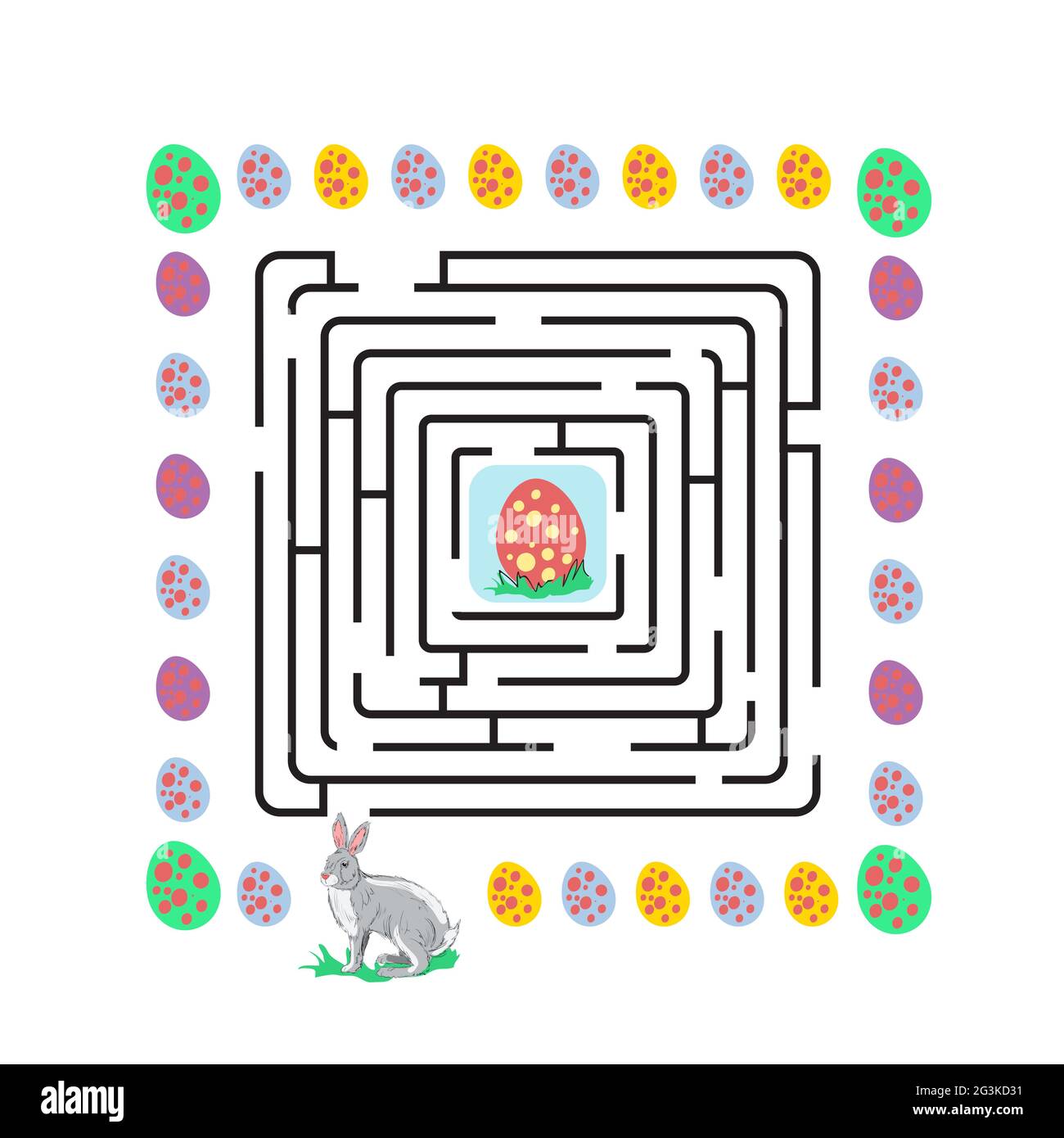 Illustration des osterlabyrinths mit Kaninchen Stockfoto