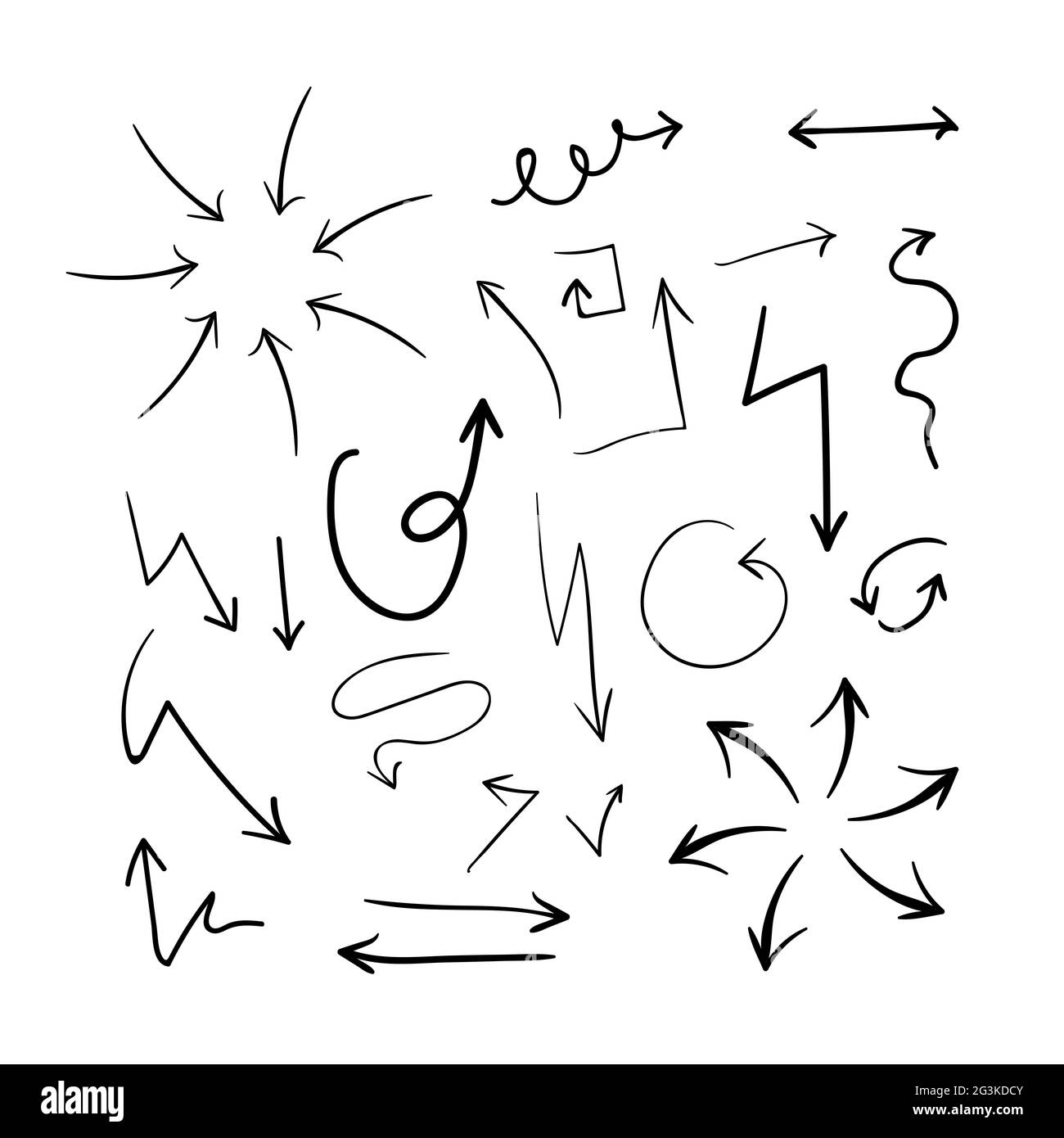 Sammlung von verschiedenen handgezeichneten Pfeilen Stockfoto