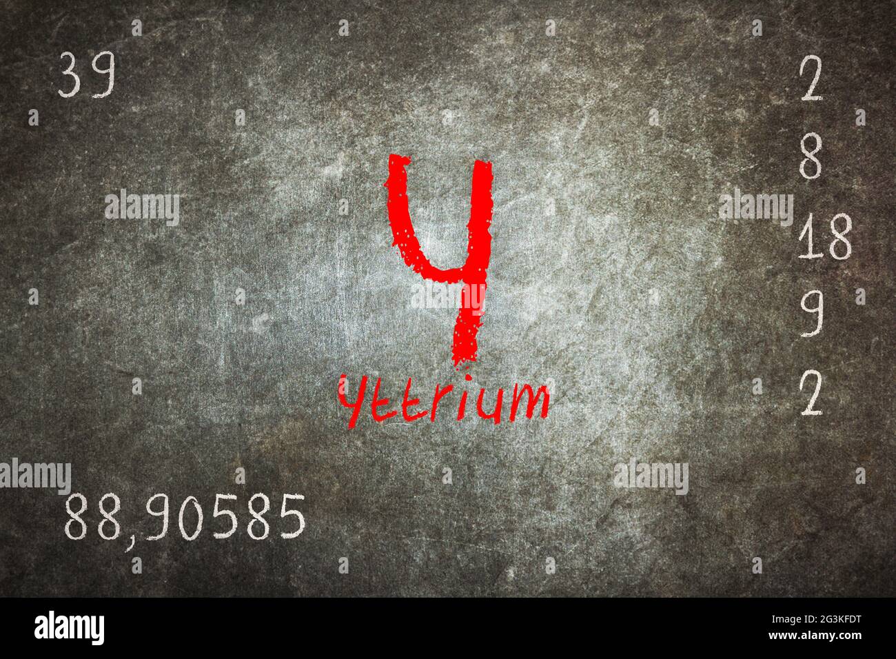 Isolierte Tafel mit Periodensystem, Yttrium Stockfoto