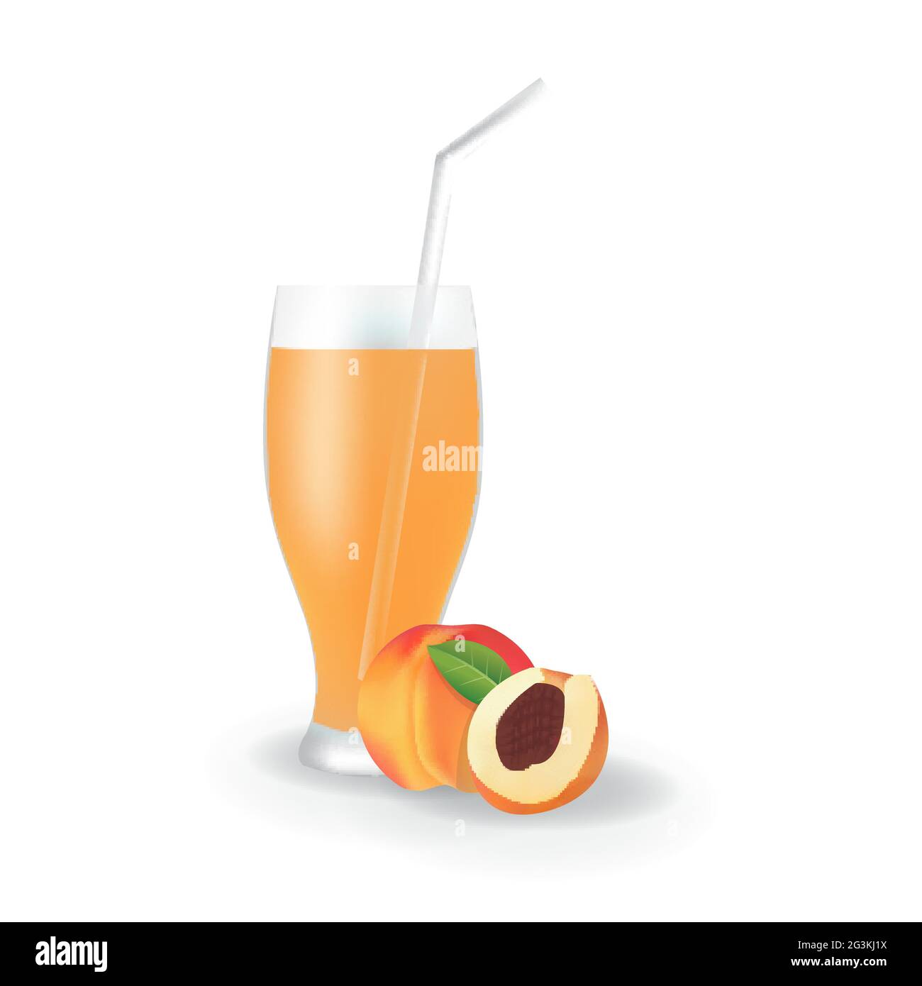 Realistischer Pfirsich-Fruchtsaft in Glas Stroh gesunde Bio-Getränk Illustration Stock Vektor