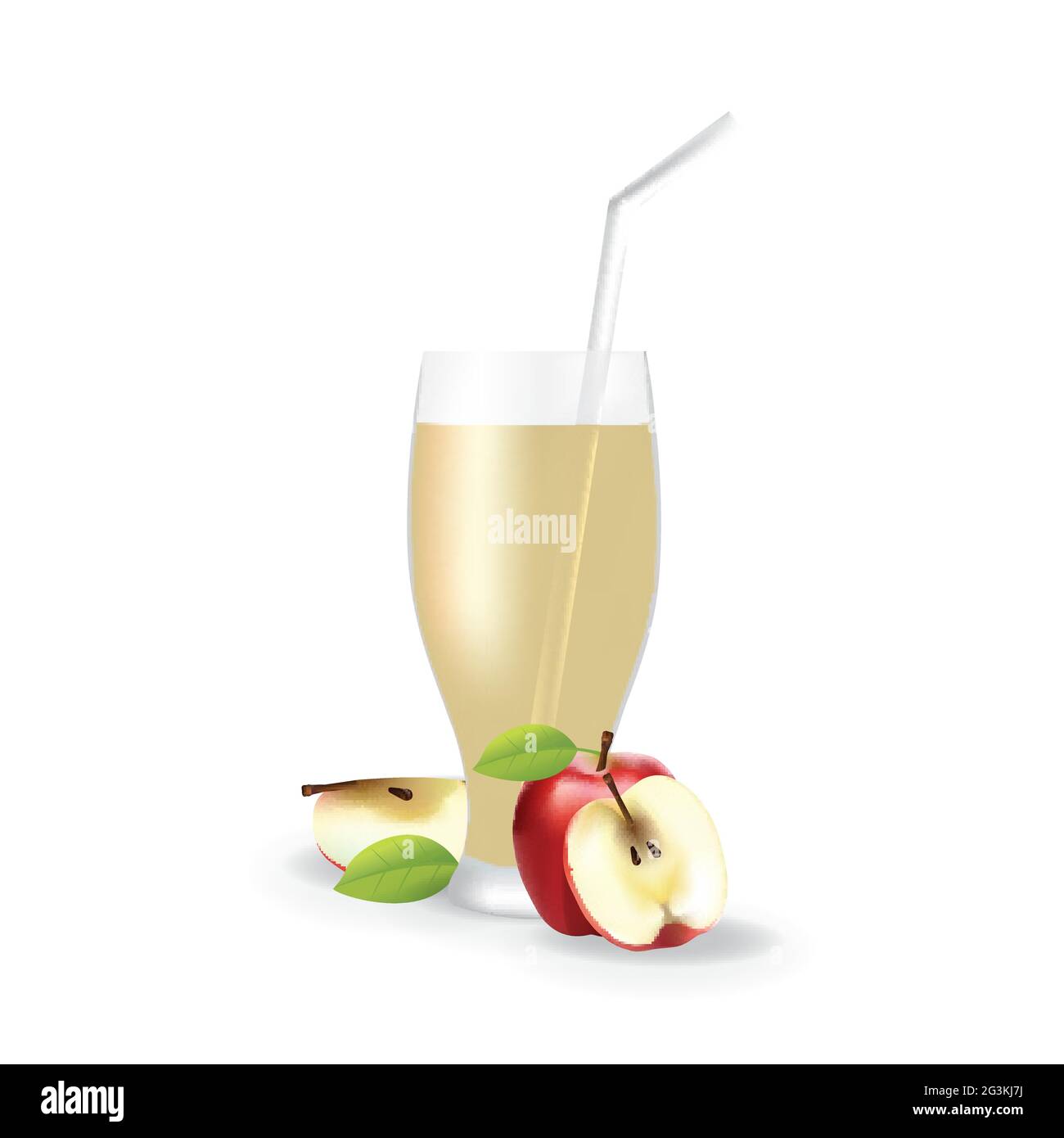 Realistischer Apfelsaft im Glas Stroh gesundes Bio-Getränk Illustration Stock Vektor