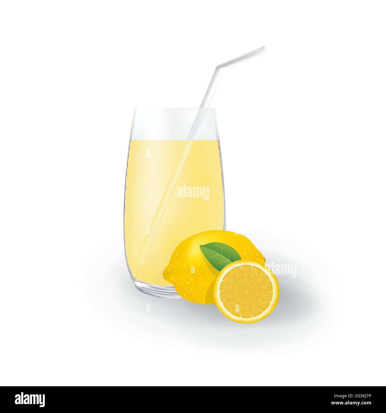 Realistischer Zitronensaft in Glas Stroh gesundes Bio-Getränk Illustration Stock Vektor