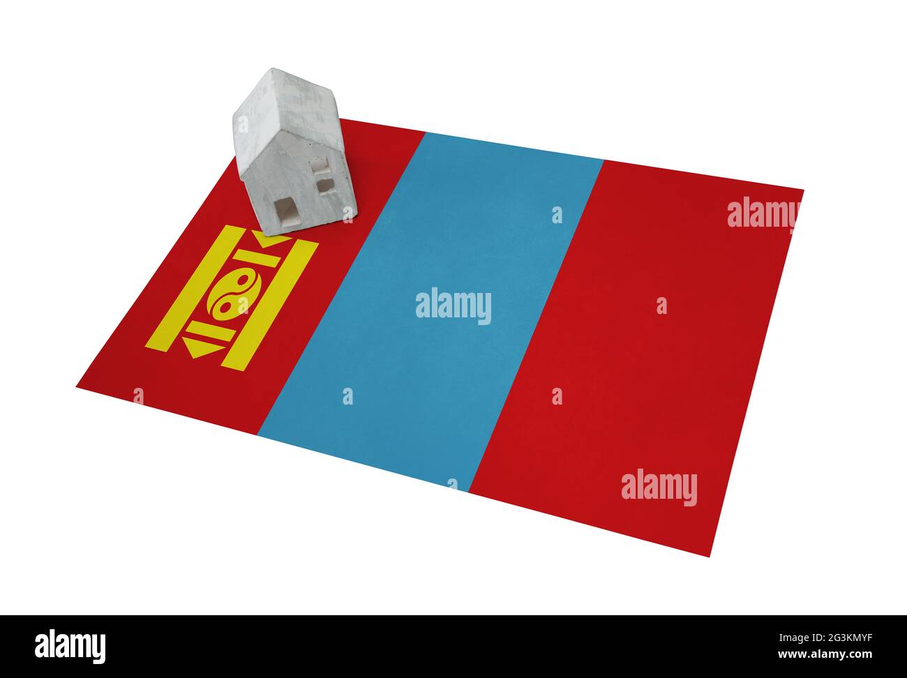 Kleines Haus auf einer Flagge - Mongolei Stockfoto