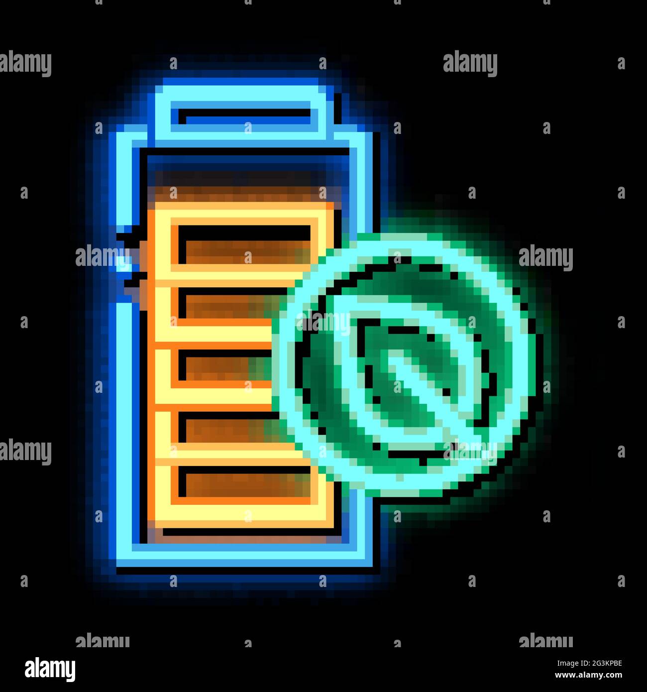 Abbildung des Leuchtsymbols für die Elektroauto-Batterie in Neonfarben Stock Vektor