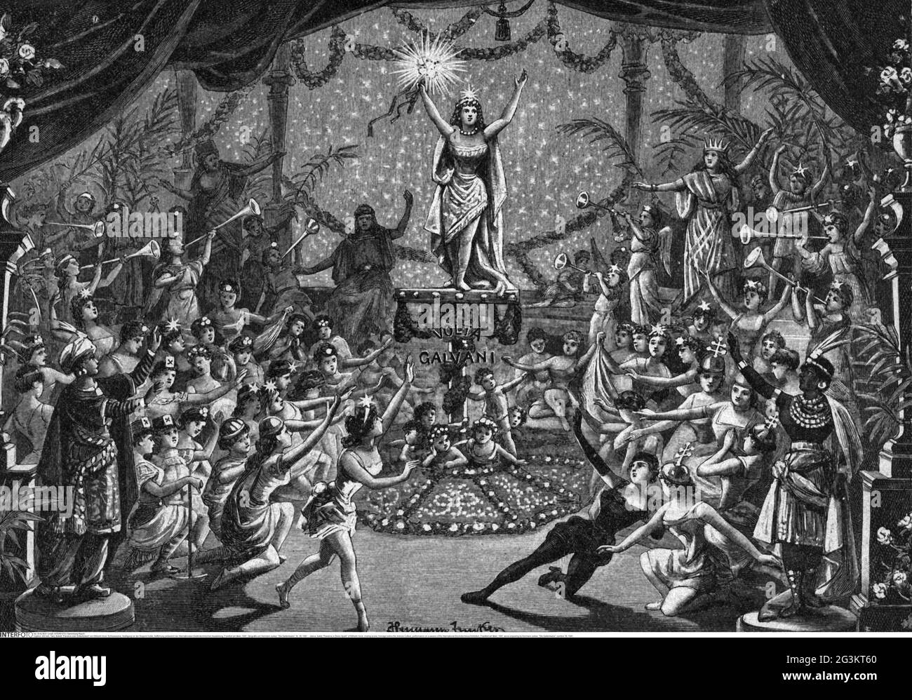 Tanz, Ballett, 'Pandora or Divine Spark' von Wilhelm Hock, Schlussszene, Hommage vor der Siegerin Kultur, ARTIST's COPYRIGHT MUSS NICHT FREIGEGEBEN WERDEN Stockfoto