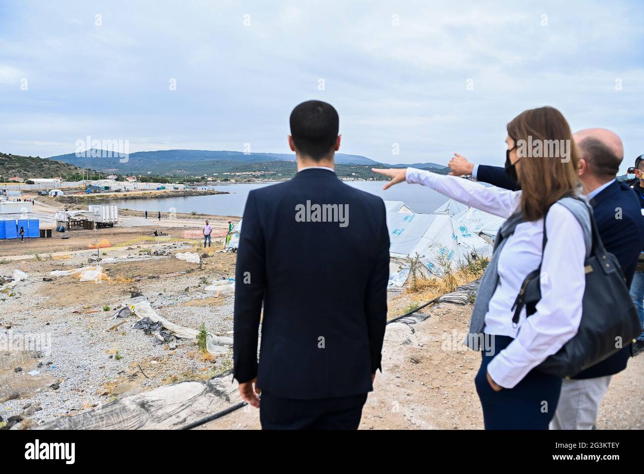 Die Abbildung zeigt einen Besuch des Mavrovouni-Lagers in Mytilene, Insel Lesbos, im Rahmen eines offiziellen Besuchs von Minister Wilmes in Griechenland am Mittwoch, den 16 Stockfoto