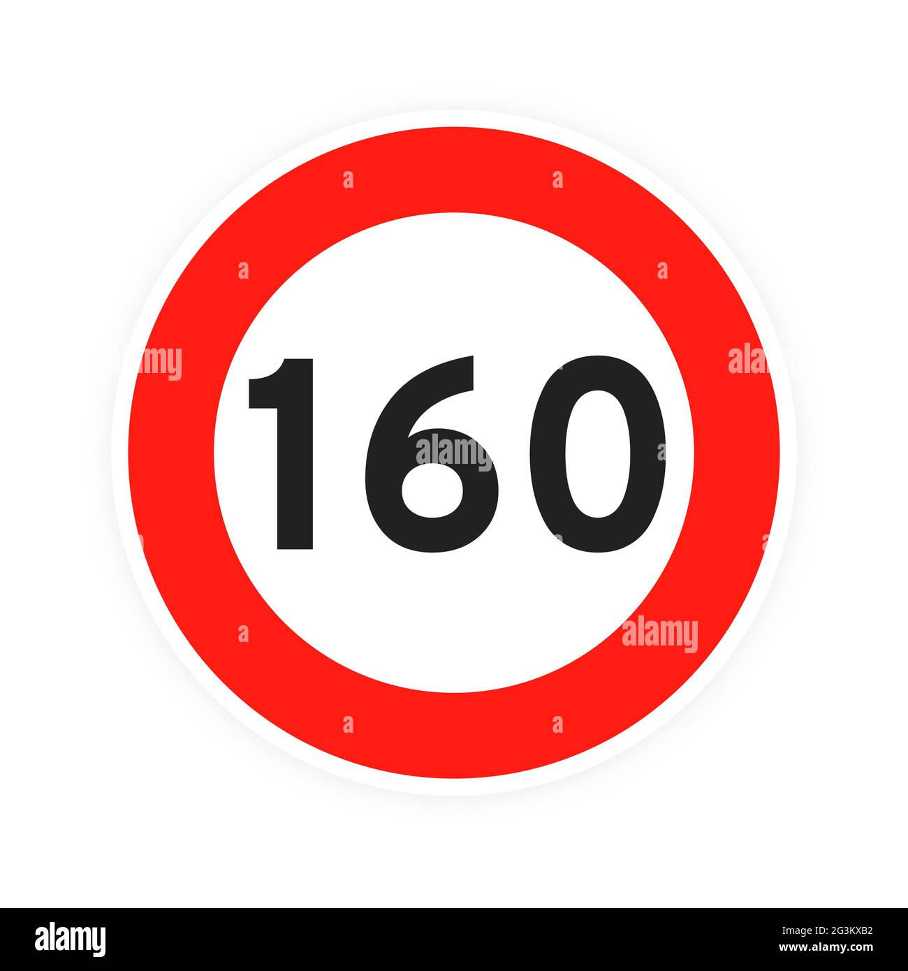 Geschwindigkeitsbegrenzung 160 Runde Straßenverkehrssymbole flaches Design Vektorgrafik isoliert auf weißem Hintergrund. Kreis Standard-Straßenschild mit Nummer Stock Vektor