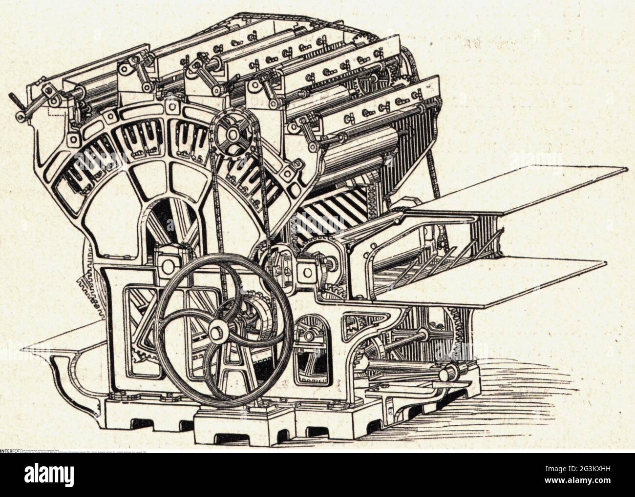 Technik, Typografie, Maschinen, fünf-Farben-Druck-Schnellpresse, Holzstich, 1885, ARTIST'S COPYRIGHT MUSS NICHT FREIGEGEBEN WERDEN Stockfoto