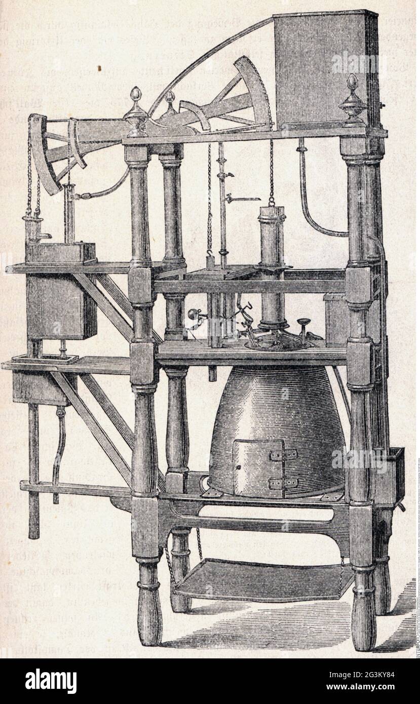 Technik, Maschinen, atmosphärische Dampfmaschine von Thomas Newcomen, 1712, Holzstich, ARTIST's COPYRIGHT DARF NICHT GELÖSCHT WERDEN Stockfoto