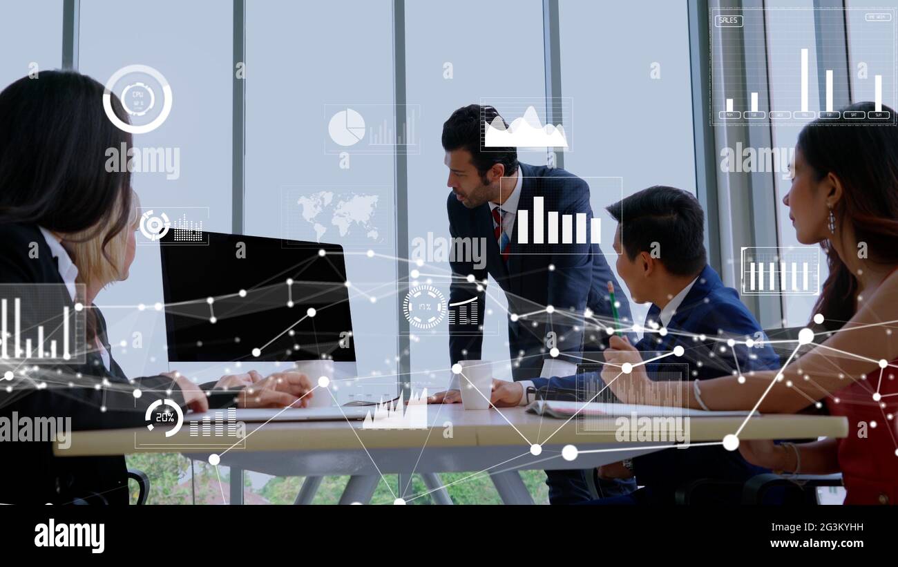 Kreative visuelle Geschäftsdaten Analyse Technologie . Konzept der digitalen Daten für die Marketinganalyse und Investitionsentscheidung . Stockfoto