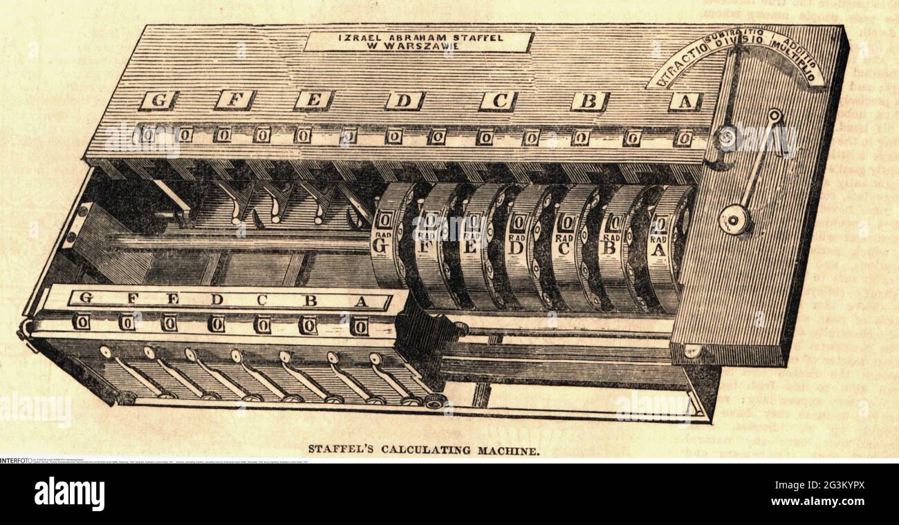 Technik, Rechenmaschine, Rechenmaschine von Abraham Israel Staffel, Warszawa, 1845, ARTIST'S COPYRIGHT MUSS NICHT FREIGEGEBEN WERDEN Stockfoto