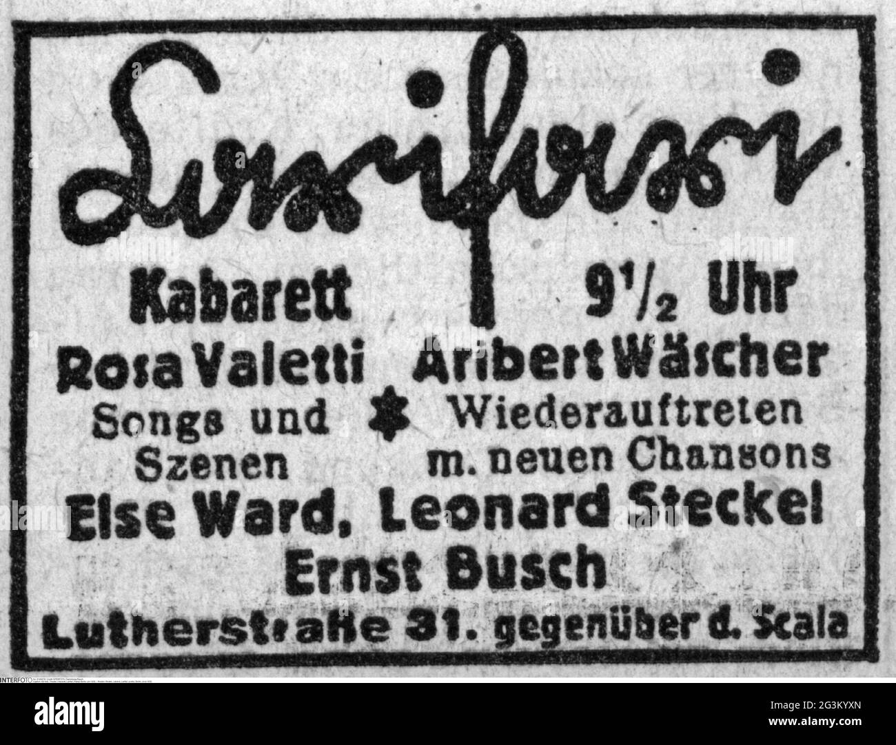 Theater / Theater, Kabarett, Larifari, Plakat, Berlin, UM 1930 MUSS DAS URHEBERRECHT VON ARTIST'S NICHT FREIGEGEBEN WERDEN Stockfoto