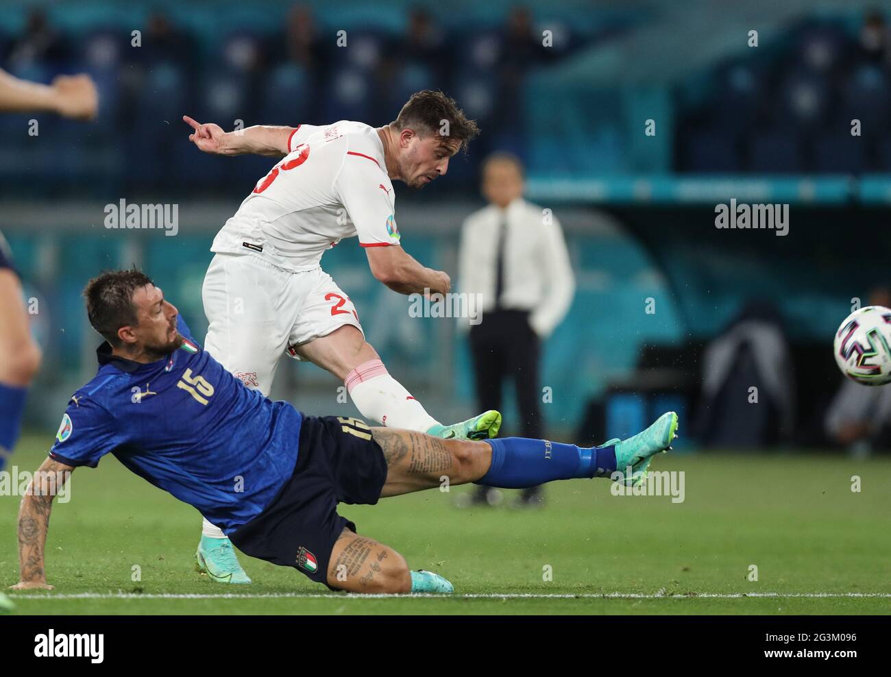 Rom Italien Juni 2021 Xherdan Shaqiri Top Der Schweiz Schiesst Wahrend Der Uefa Euro 2020 Championship Group Ein Spiel Zwischen Italien Und Der Schweiz In Rom Italien 16 Juni 2021 Quelle Cheng