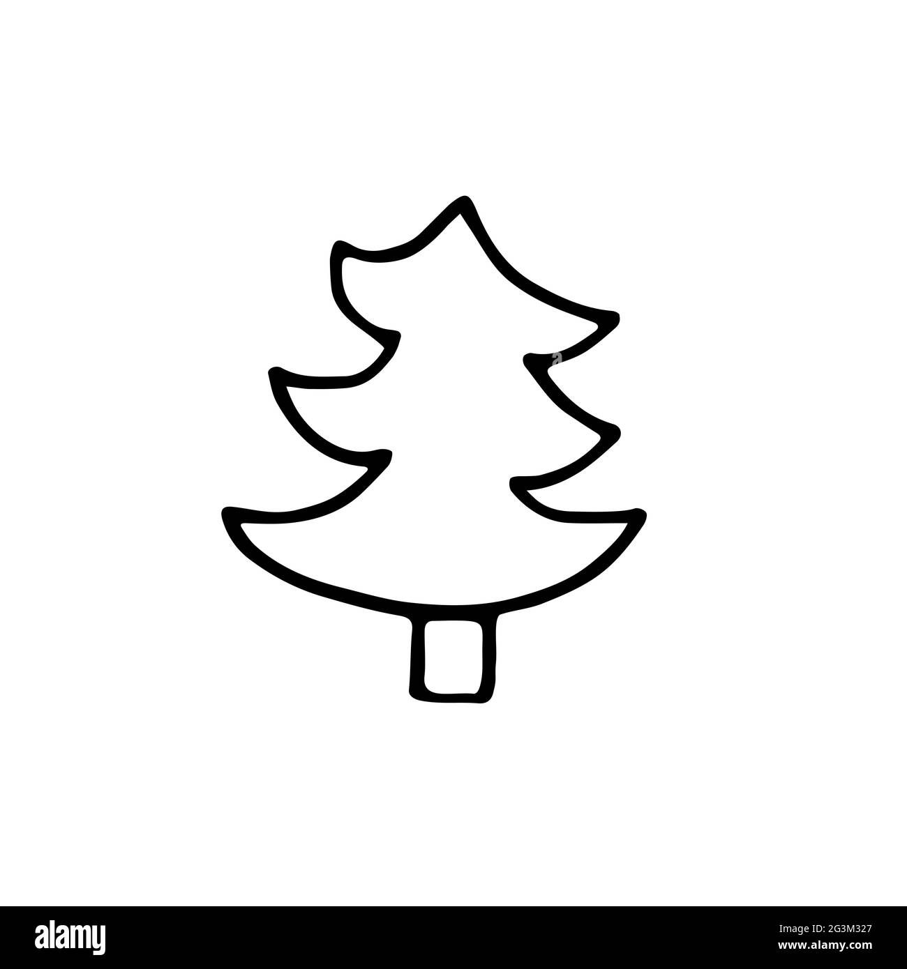 Vektor gemütliche Doodle Weihnachtsbaum. Handgezeichnete Tanne isoliert auf weißem Hintergrund. Skizzieren Sie den skandinavischen Nadelbaum. Frohes Neues Jahr, Merry Chris Stock Vektor