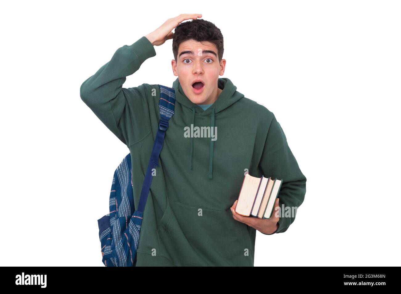 Schüler mit Büchern isoliert auf weißem Hintergrund Stockfoto