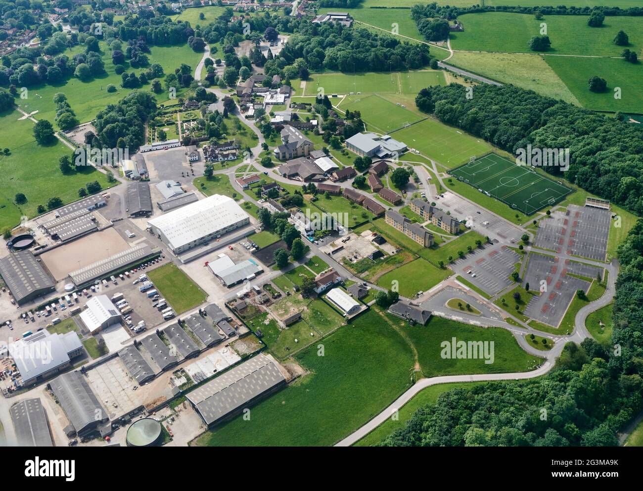 Eine Luftaufnahme des Bishop Burton College, Beverley, East Yorkshire, Nordengland, Großbritannien Stockfoto