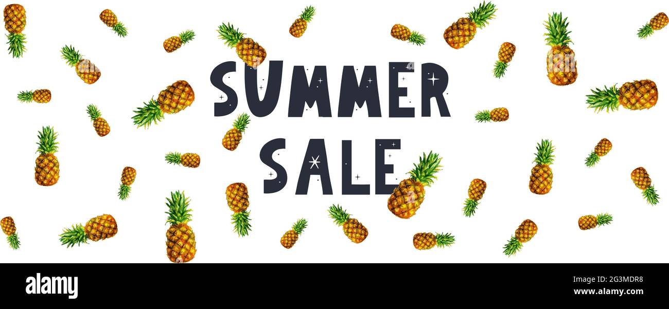 Sommer Verkauf Banner mit Früchten Ananas Brief Stock Vektor