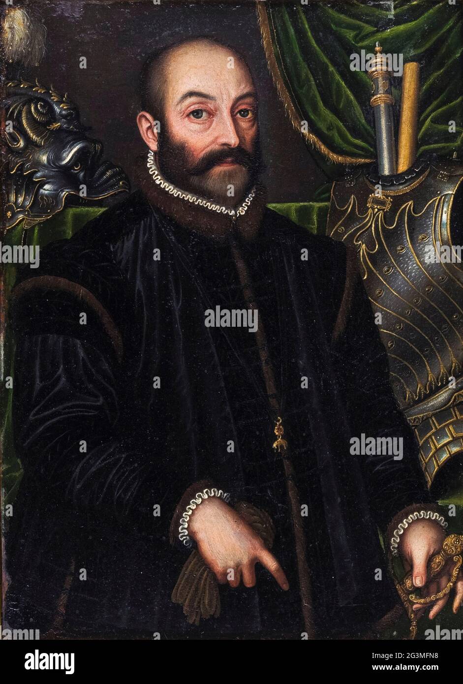 Guidobaldo II della Rovere (1514-1574), Herzog von Urbino, mit seiner Rüstung, Porträtmalerei von Filippo Negroli, 1580-1585 Stockfoto