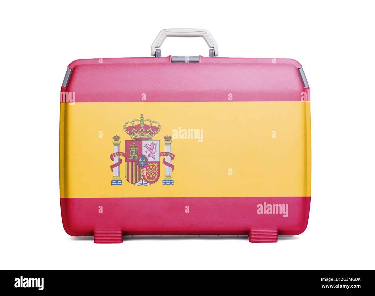 Kunststoffkoffer verwendet mit Flecken und Kratzer Stockfoto