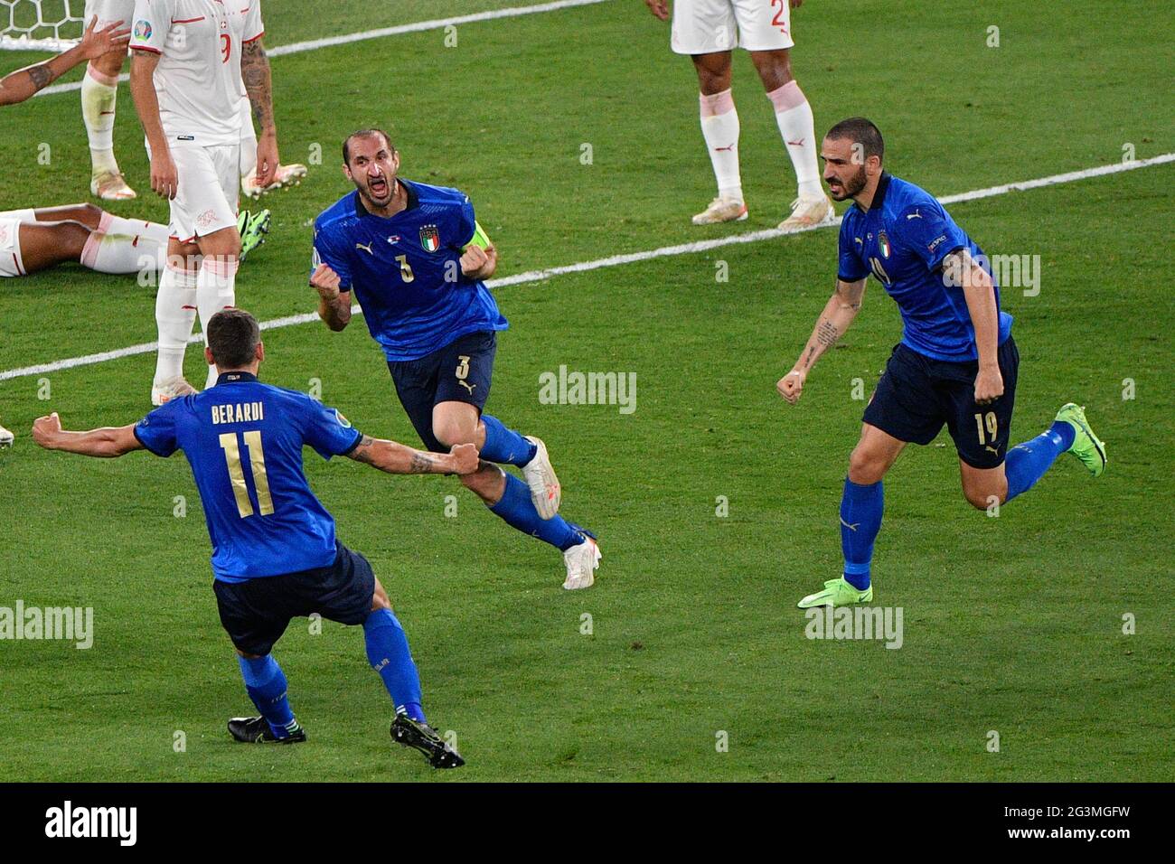 Giorgio Chiellini aus Italien feiert das Tor 1-0, das VAR während der UEFA Euro 2020 Group A - Italy / LM annulliert hat Stockfoto