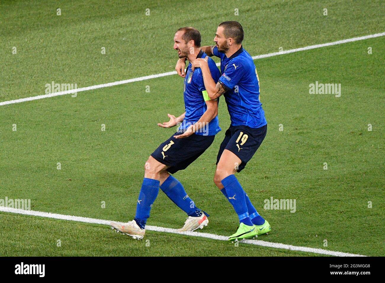 Giorgio Chiellini aus Italien feiert das Tor 1-0, das VARwährend der UEFA Euro 2020 Group A - Italy V / LM annulliert hat Stockfoto