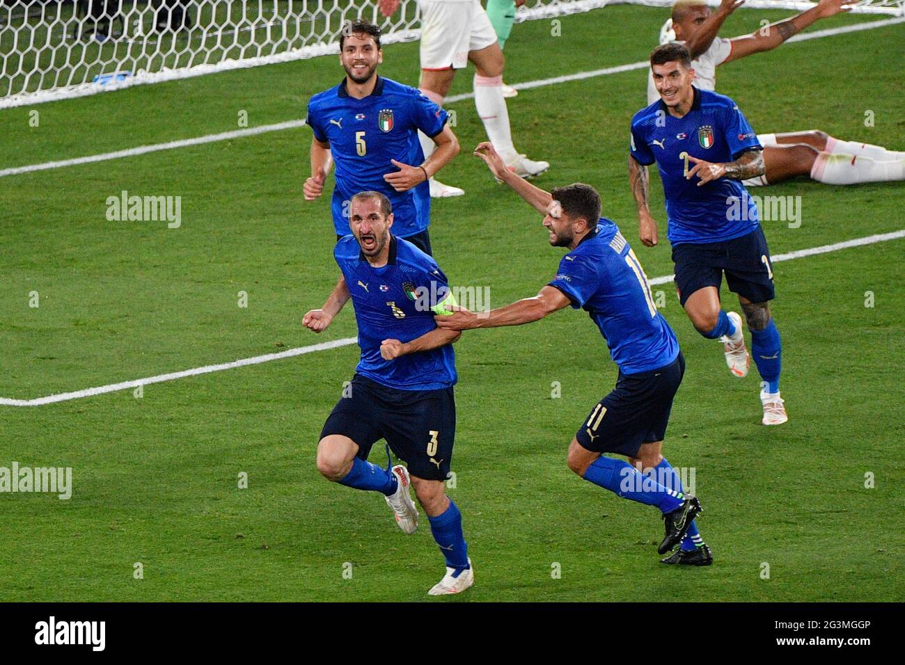 Giorgio Chiellini aus Italien feiert das Tor 1-0, das VAR während der UEFA Euro 2020 Group A - Italy / LM annulliert hat Stockfoto